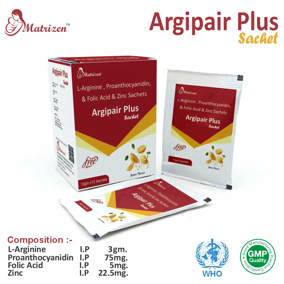 L-Arginine 3g + Proanthocyanidins 75mg + Folic Acid 5mg + Zinc 22.5mg | Best price for PCD Pharma Franchise | Vascular support & pregnancy care